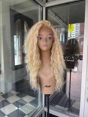 Blonde Wavy Lace Front Wig human hair style mix